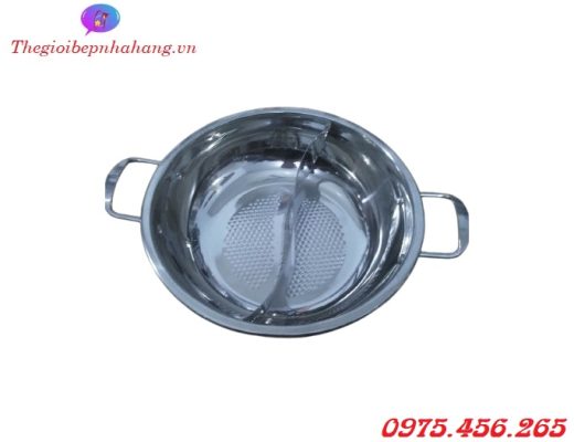 Nồi ( xoong ) nấu lẩu inox 2 ngăn tròn có nắp đậy giá rẻ Bến Tre
