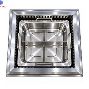 Bếp lẩu 4 ngăn âm bàn vuông mặt vát 3000w tại Hồ Chí Minh